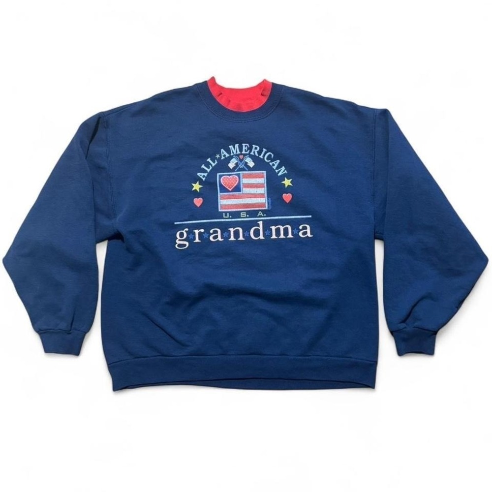 Vintage All American Grandma 90s Retro Pullover Crewneck Sweater Large 21x24
